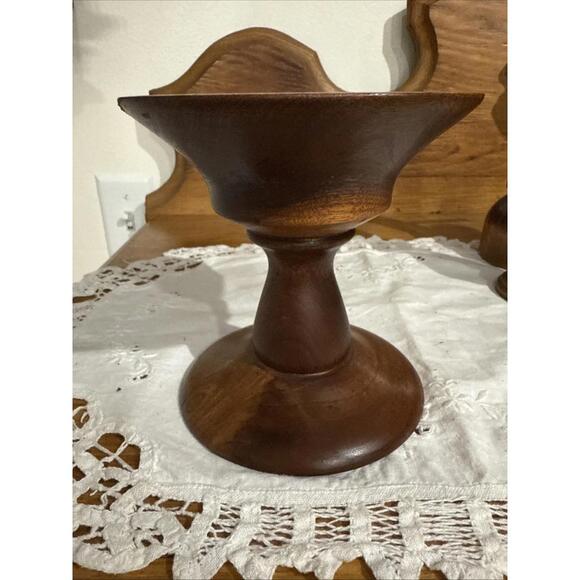 Lot Of 4 Vintage Wood Candle Stick Holders Courting Turned Wood Colonial Farm - Picture 8 of 10